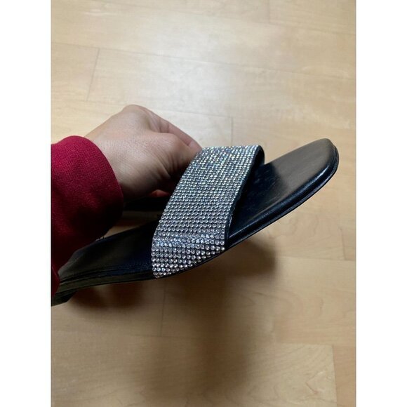 BLACK Suede Studio Women's Slides "Alexandra" Sandals Flats Stones - Picture 8 of 8